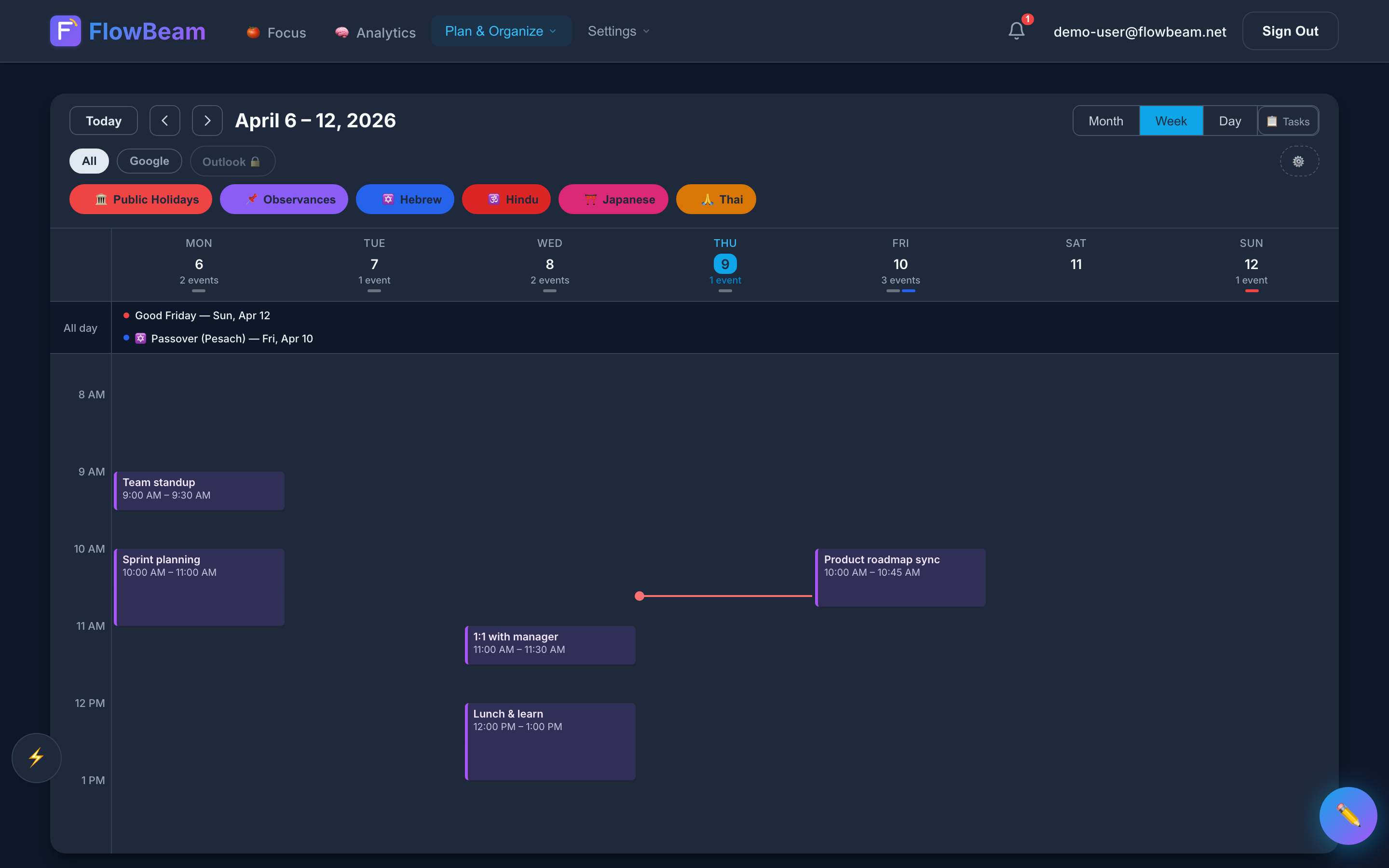 Calendar week view showing daily event blocks